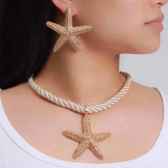 Starfish Corded Necklace and Earring Set - Picture 1 of 7